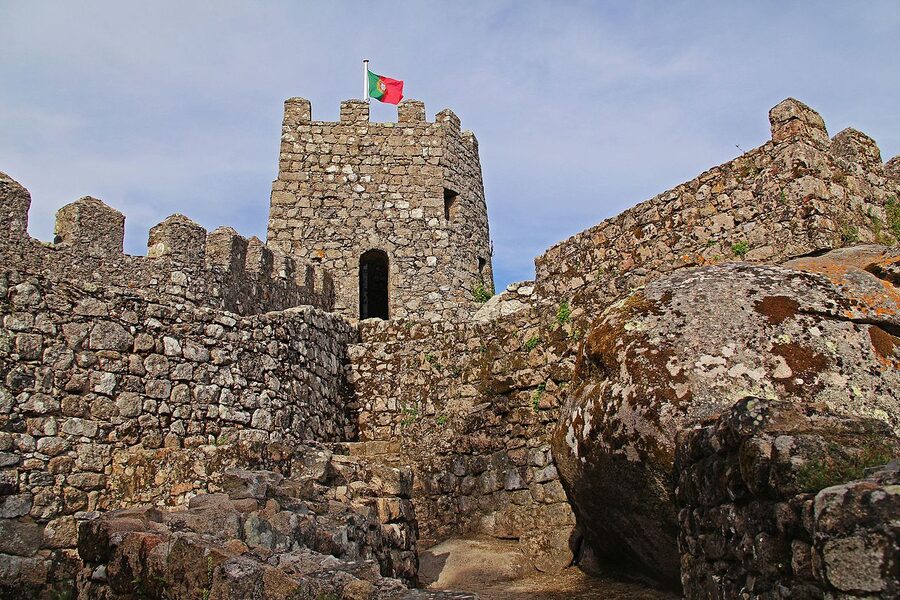 Stone tower at the top of the Castelo dos Mouros in Sintra