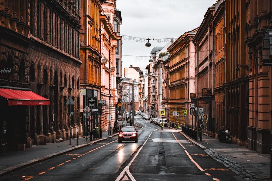 Quiet city street in Budapest near Cat Museum