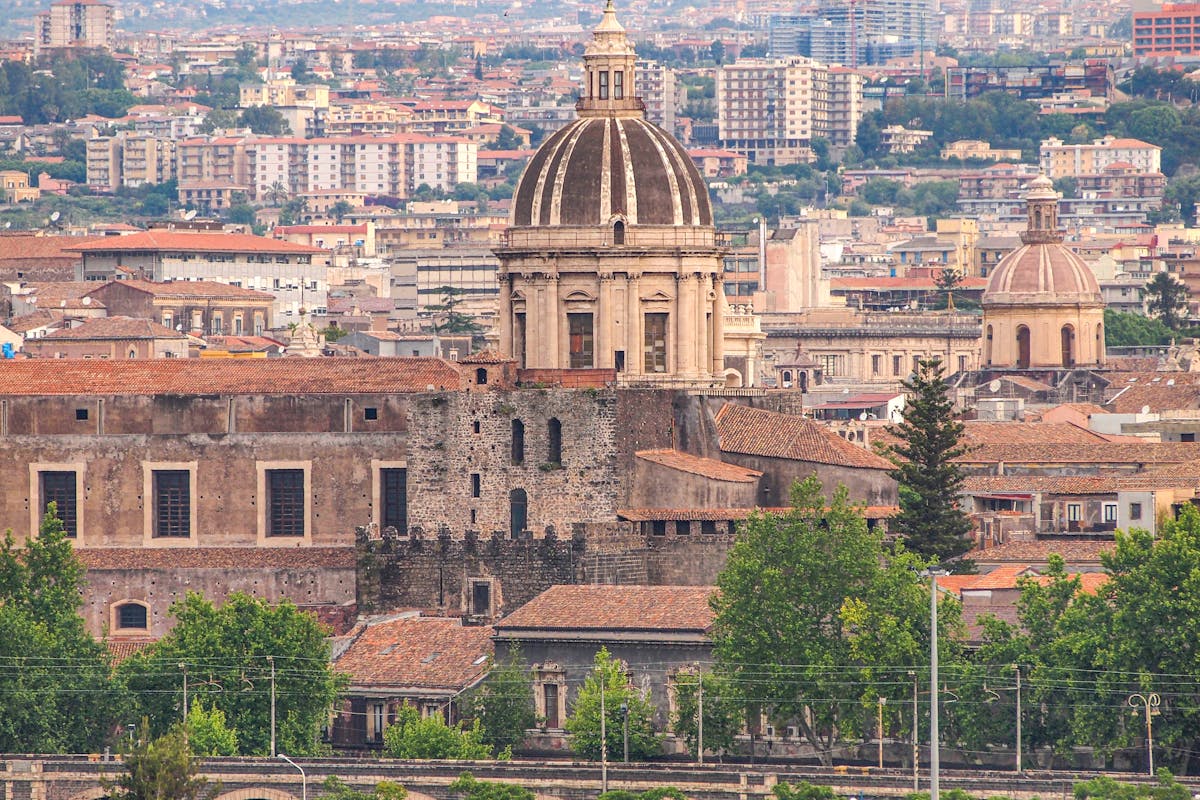 Catania historic center with Baroque architecture and cathedral domes