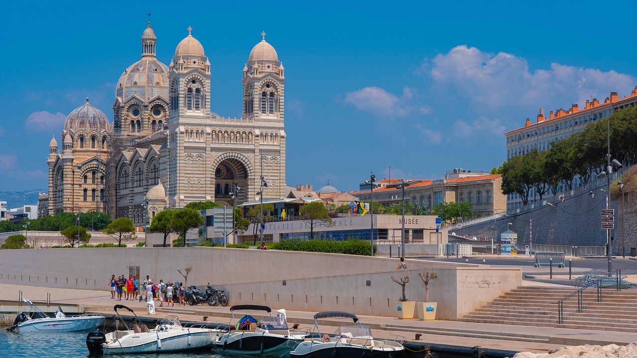 Marseille Cathedral de la Major with its distinctive striped facade and domes