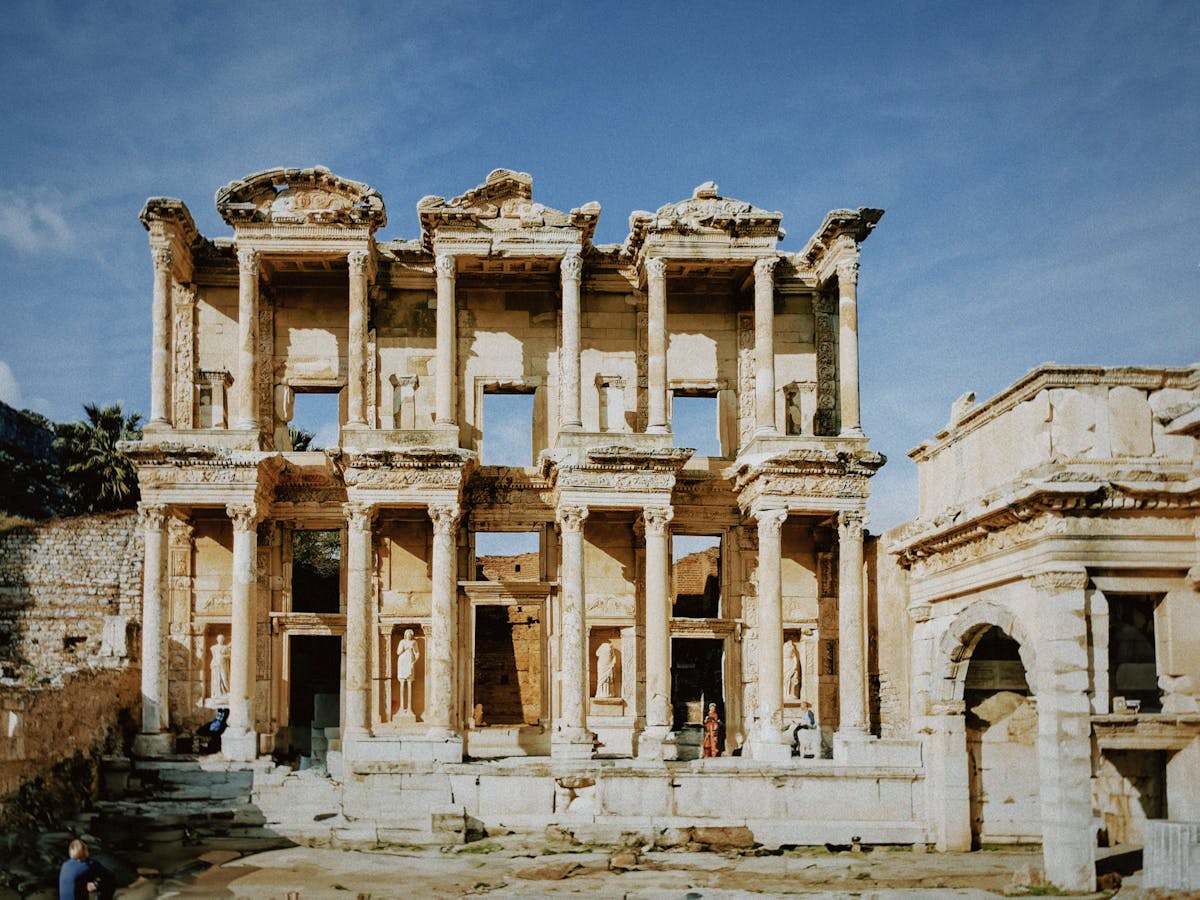 Stone facade and columns of the Library of Celsus at Ephesus
