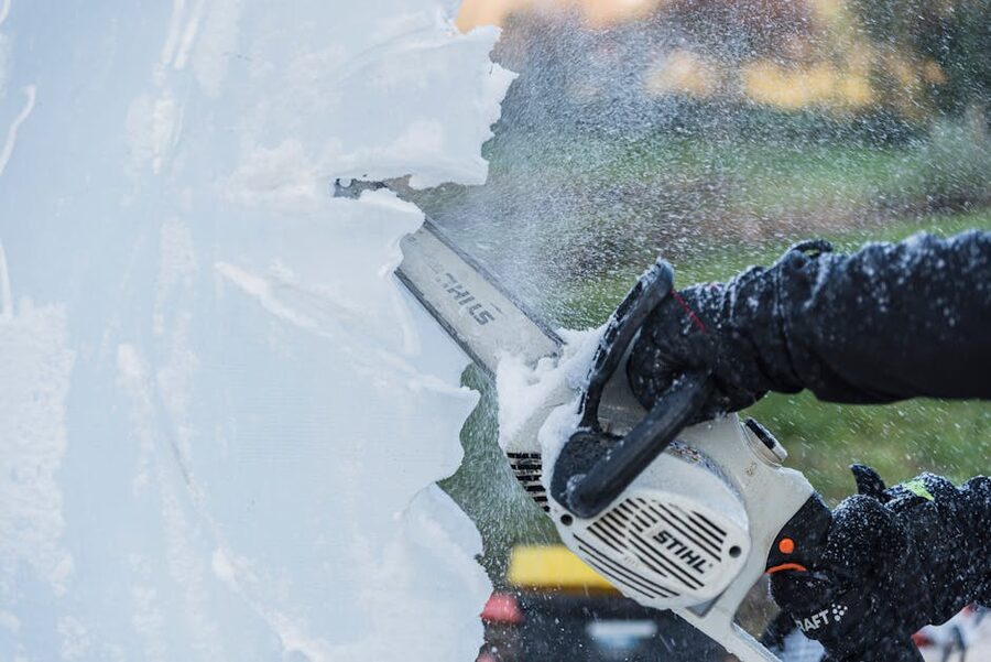Chainsaw carving ice sculpture detail