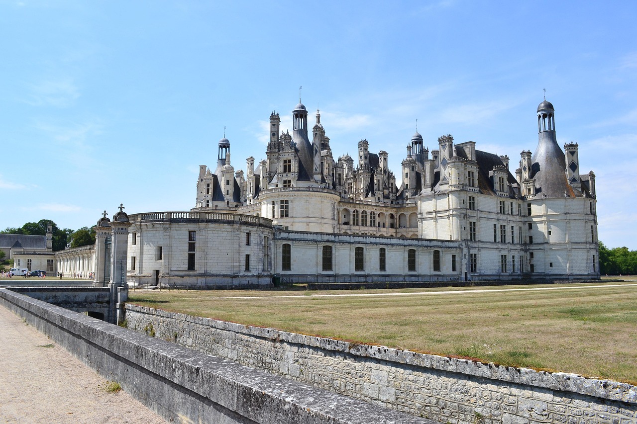 View of Chateau de Chambord from the bridge over the canal