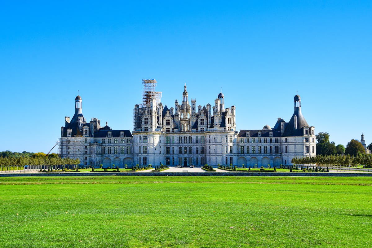 Close-up of Chateau de Chambord facade showing Renaissance architectural details
