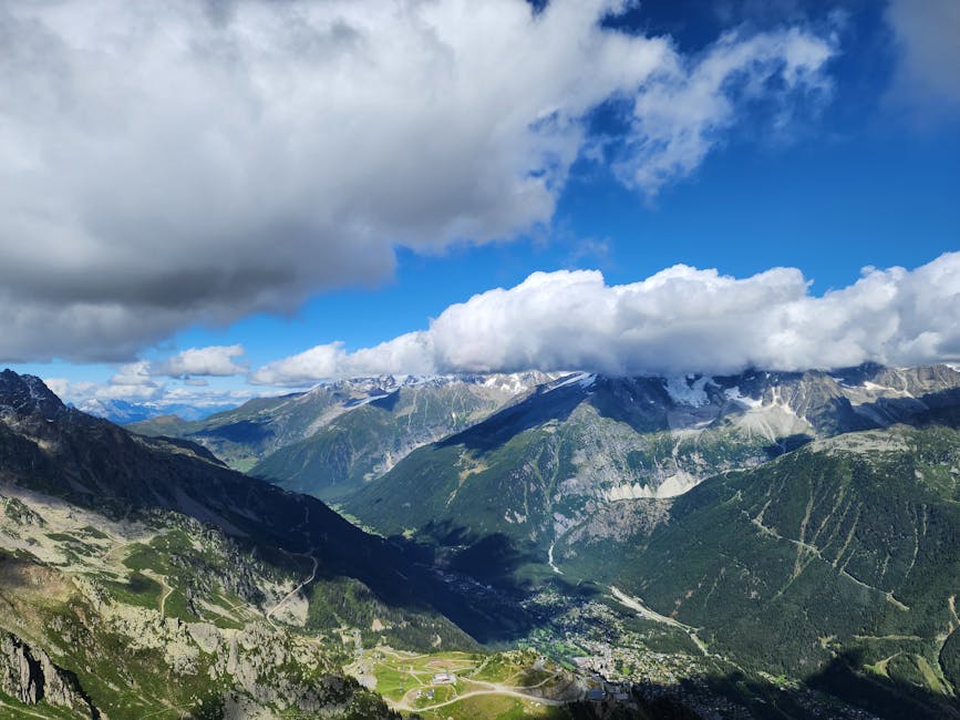 Aerial Chamonix Mont Blanc rocky mountains