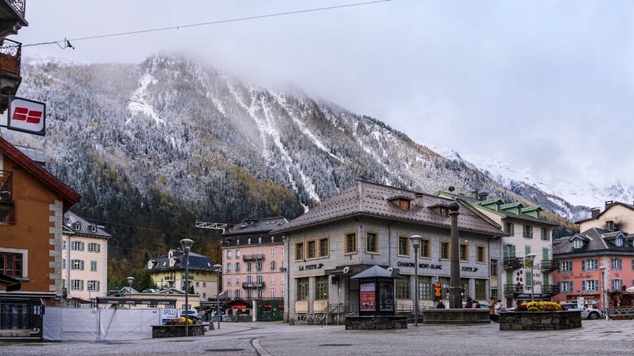 Chamonix town with snow-covered mountains