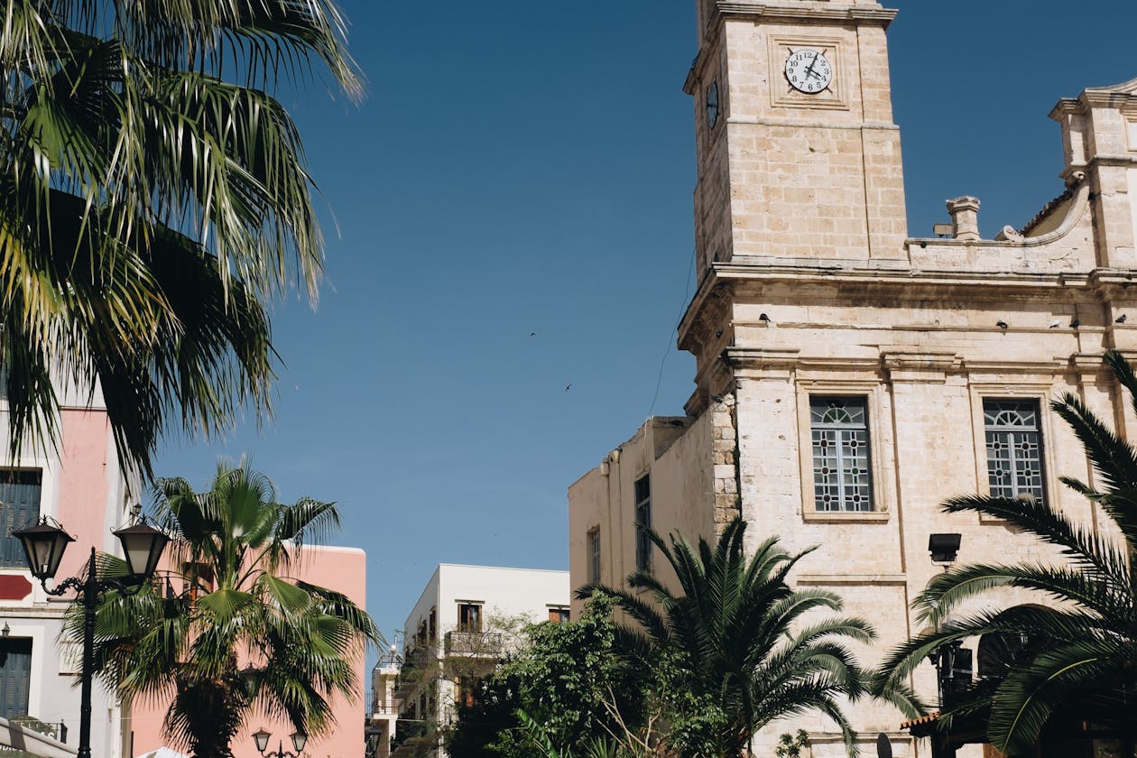 Historic clock tower in Chania old town Crete