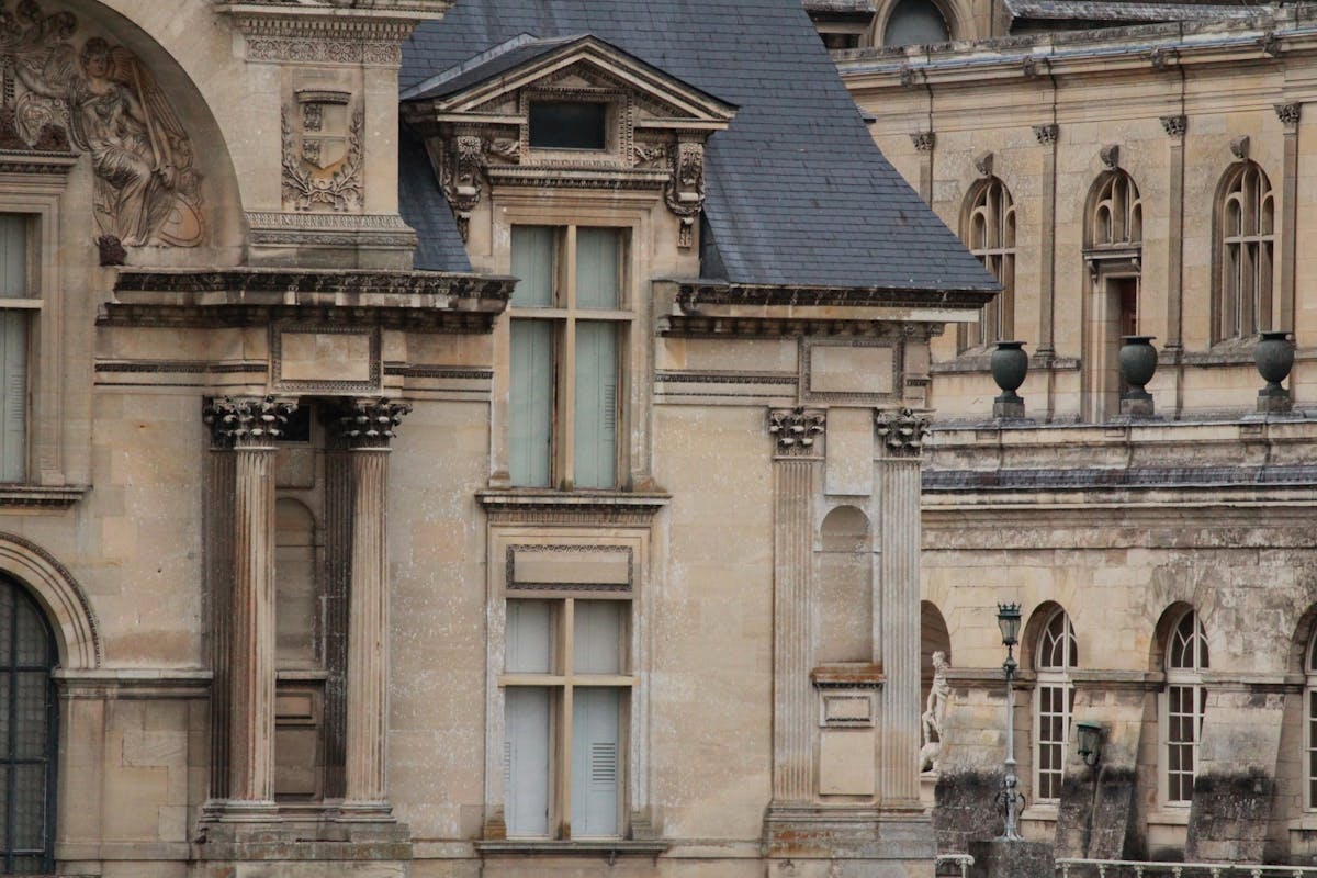 Detailed view of Chateau de Chantilly facade stone work and architecture