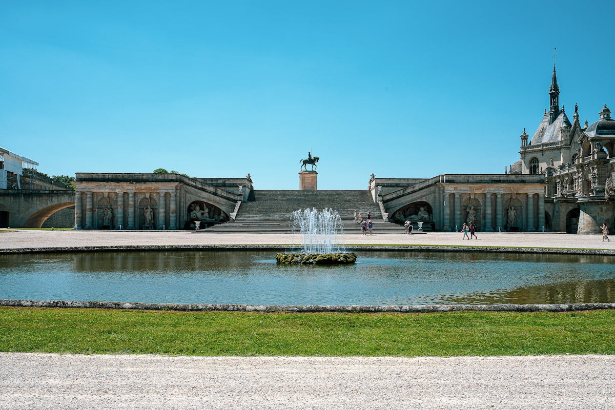Fountain and architectural details at Chateau de Chantilly