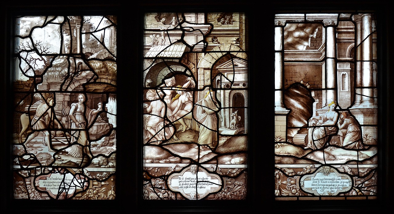 Renaissance stained glass window inside Chateau de Chantilly