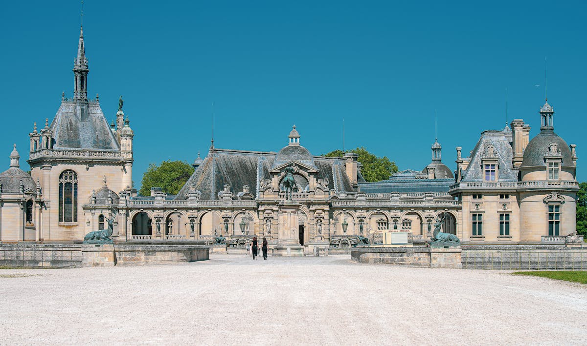 Close architectural view of Chateau de Chantilly Renaissance facade