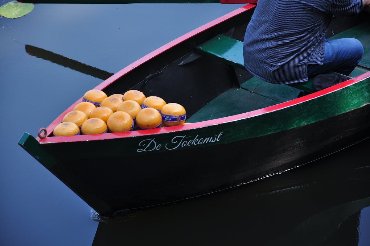 Boat loaded with cheese on a Dutch canal