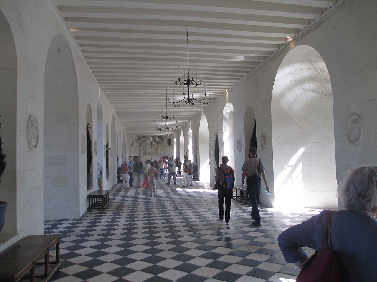 The Grande Galerie inside Château de Chenonceau stretching over the River Cher