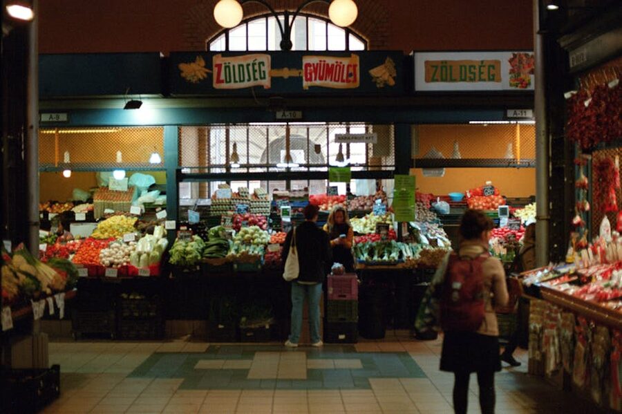 Inside Budapest Central Market Hall vendors