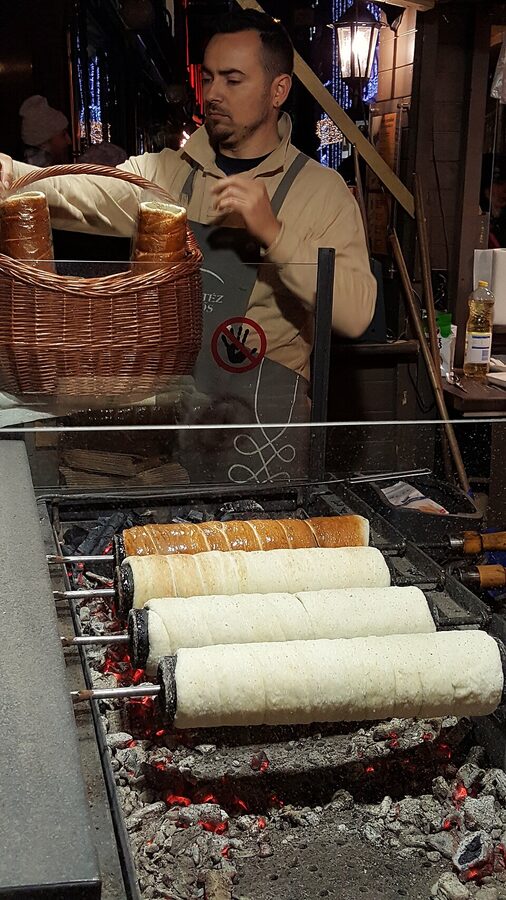 Chimney cake stall at Budapest Christmas market