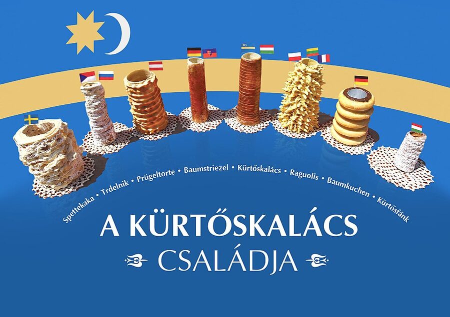 Family of chimney cakes on spits Hungary