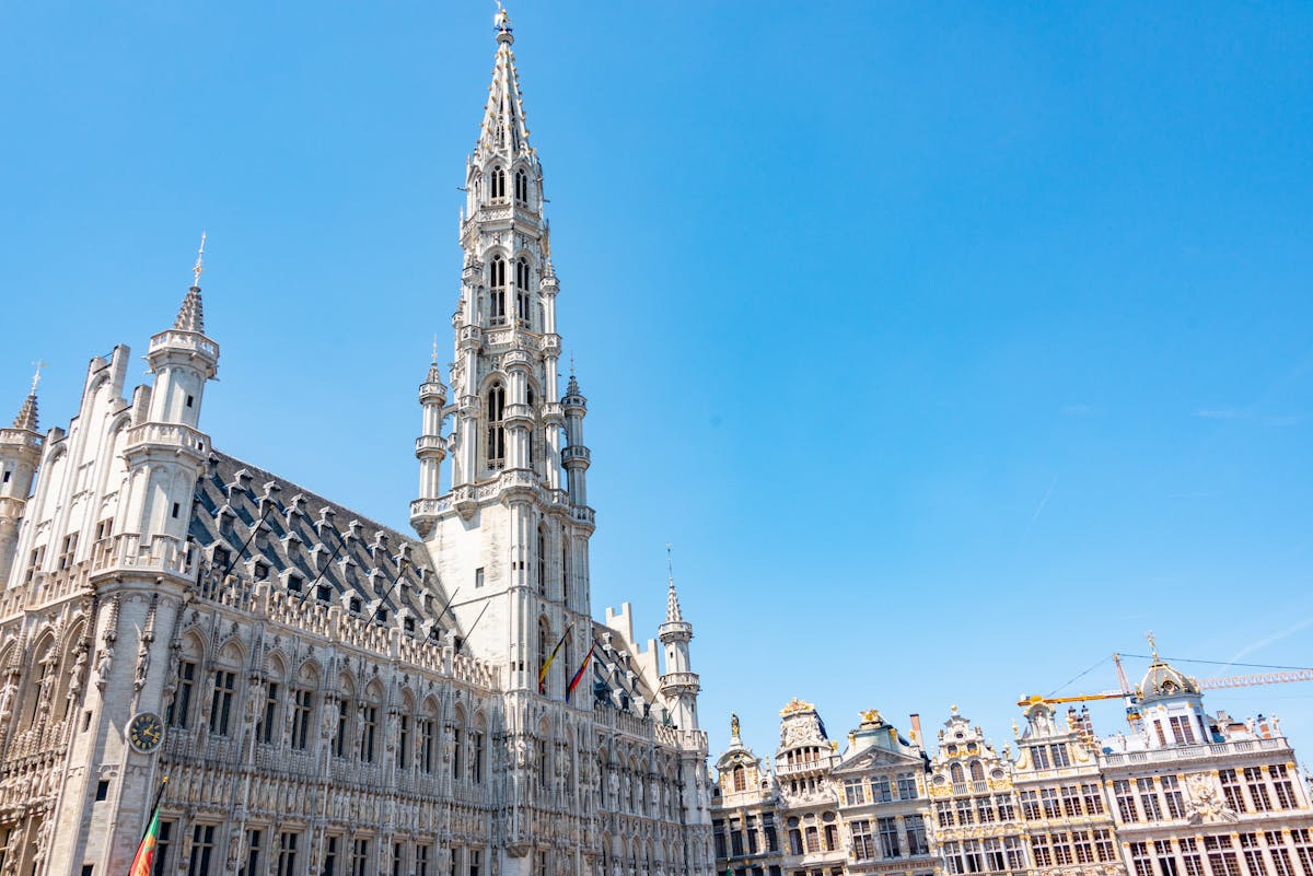 Brussels Town Hall in Grand Place with clear blue sky