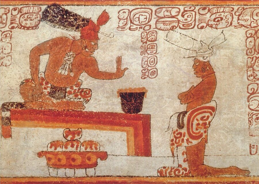 Mayan vessel showing chocolate preparation