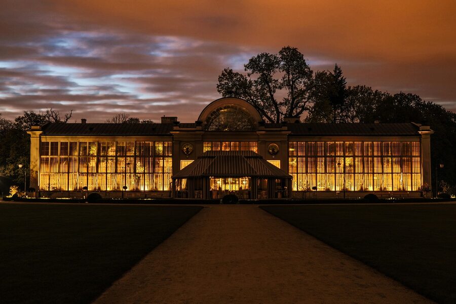 Lazienki Park Orangery at night Warsaw