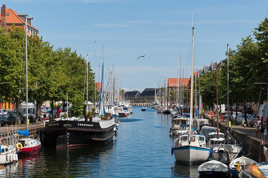 Christianshavn canal with houseboats in Copenhagen