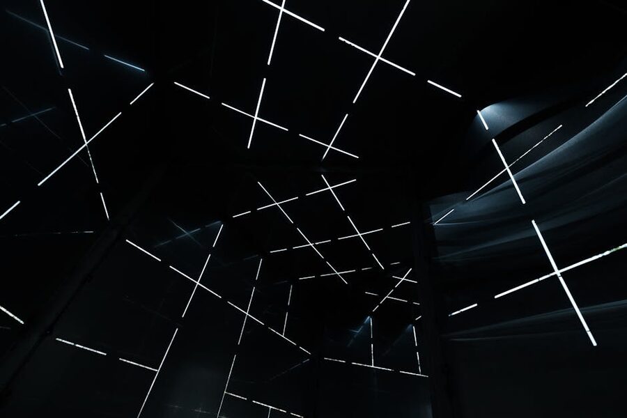 Geometric light installation with futuristic patterns