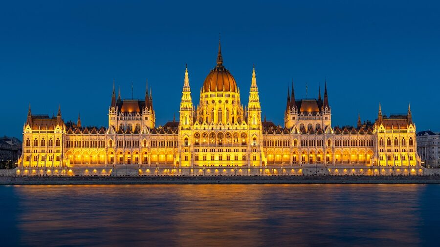 Budapest Parliament and Danube River at night