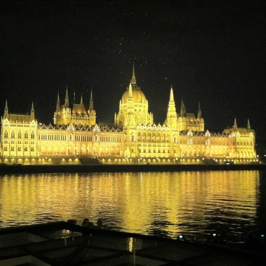 Hungarian Parliament Building lit up at night