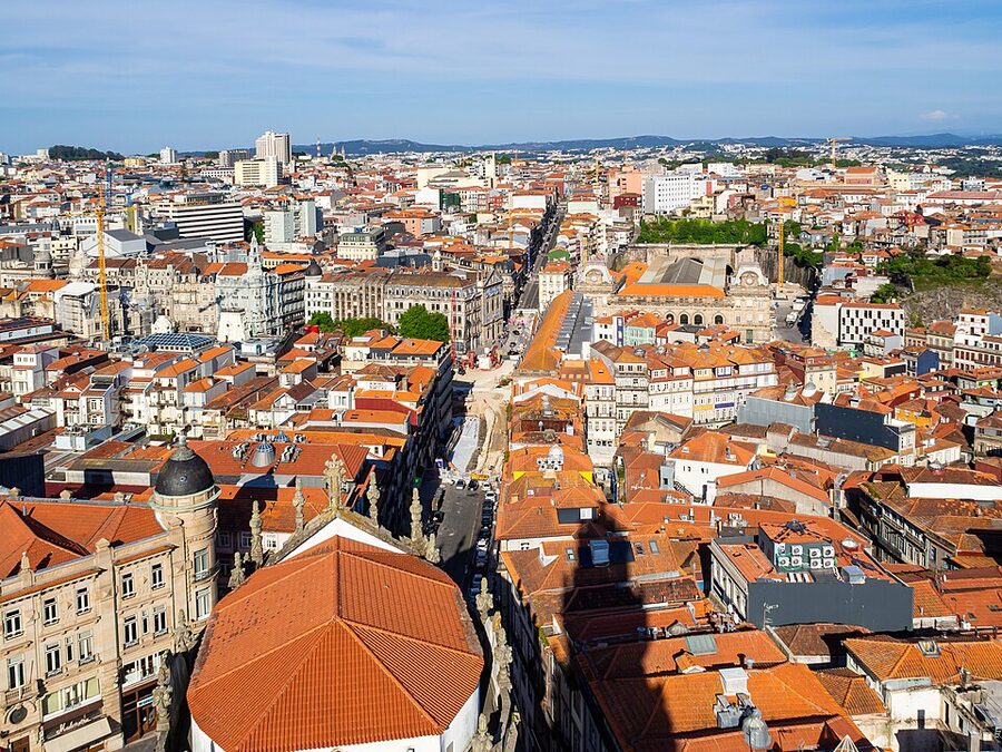 Eastern view from Clerigos Tower looking across Porto