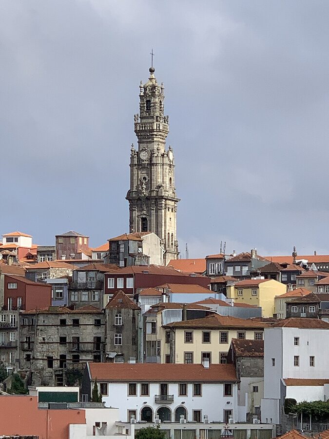 Clerigos Tower seen from distance across Porto