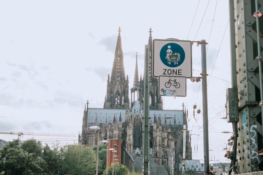 Cologne Cathedral at urban intersection