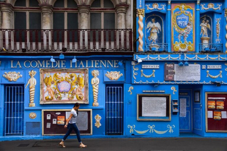 Colorful facade of La Comedie Italienne theater in Paris