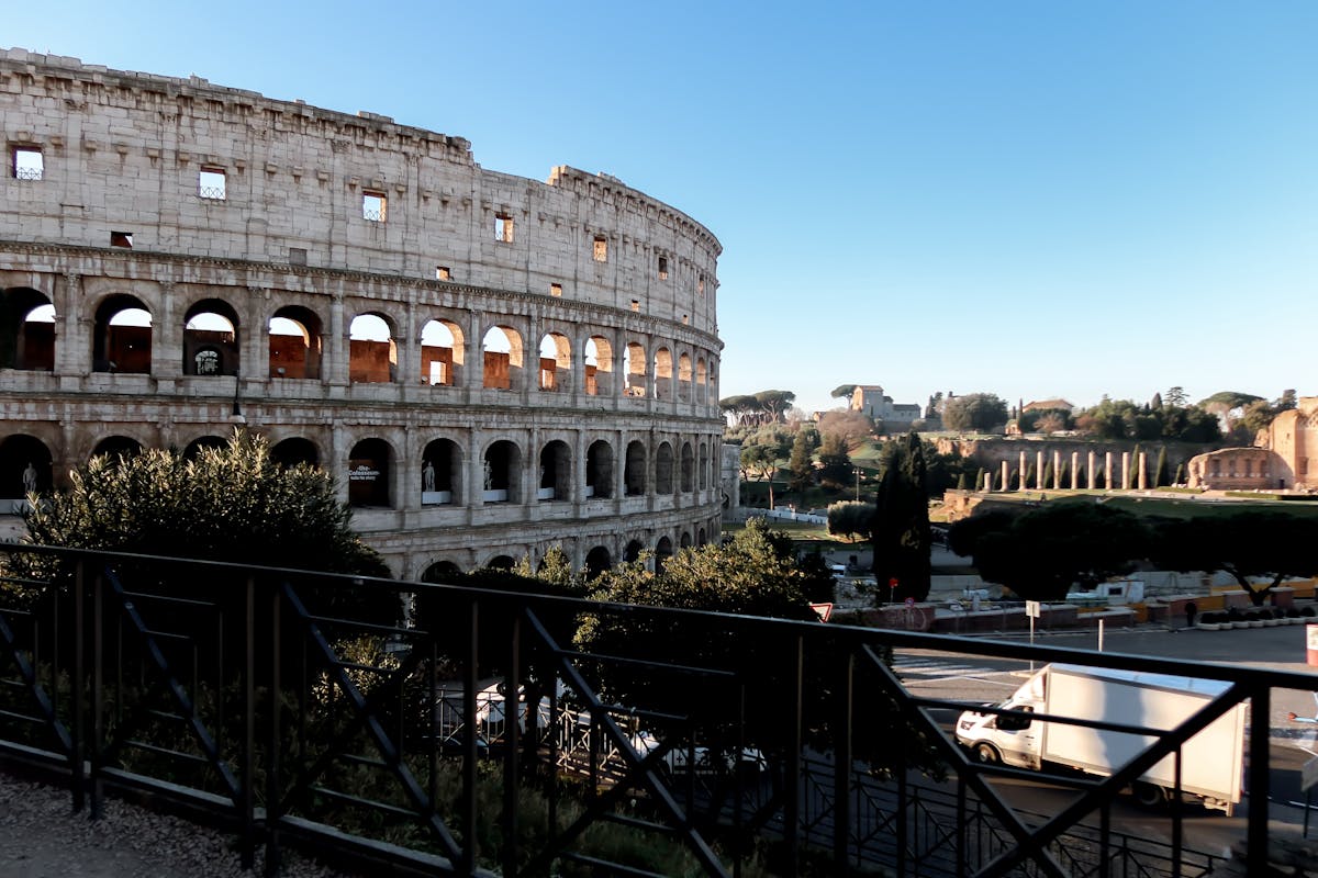 View of the Colosseum and Roman Forum in Rome Italy