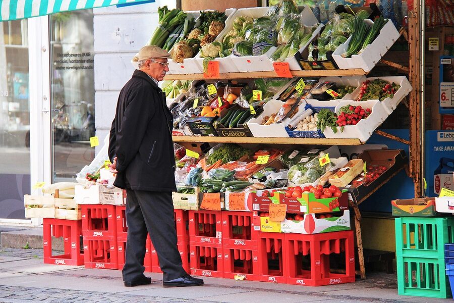 Market stall with fresh colourful fruits in Copenhagen