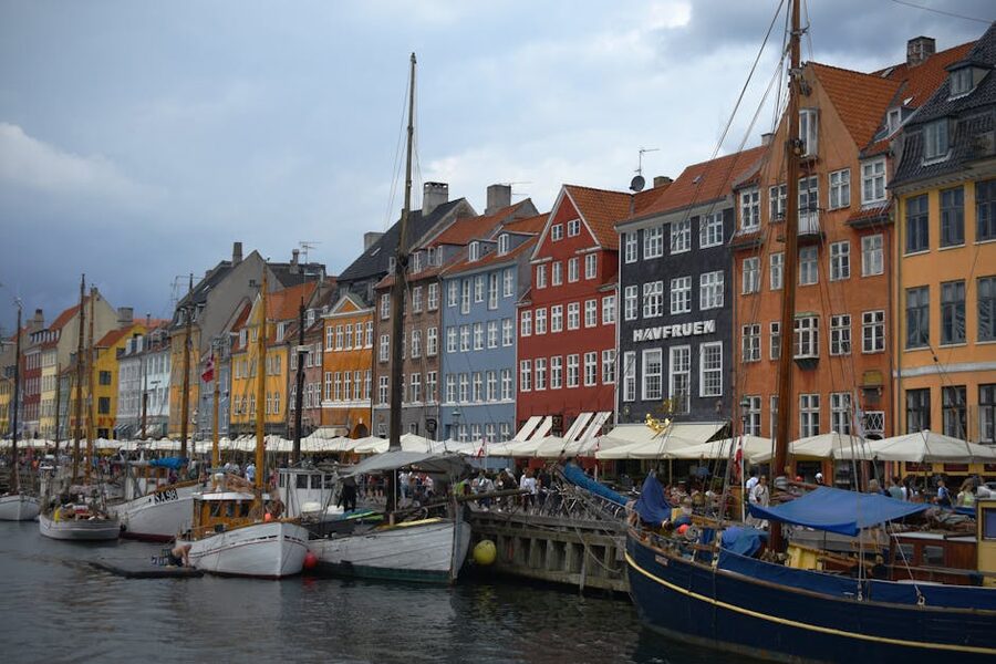 Nyhavn harbour with colourful buildings in Copenhagen