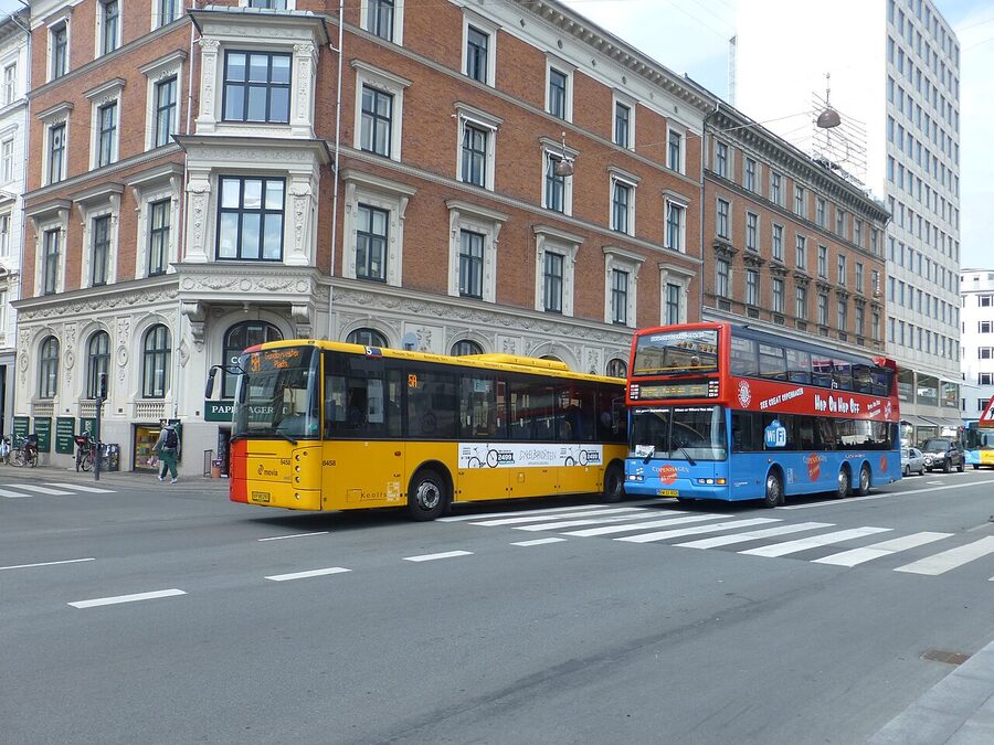 Sightseeing bus at Noerreport Station Copenhagen