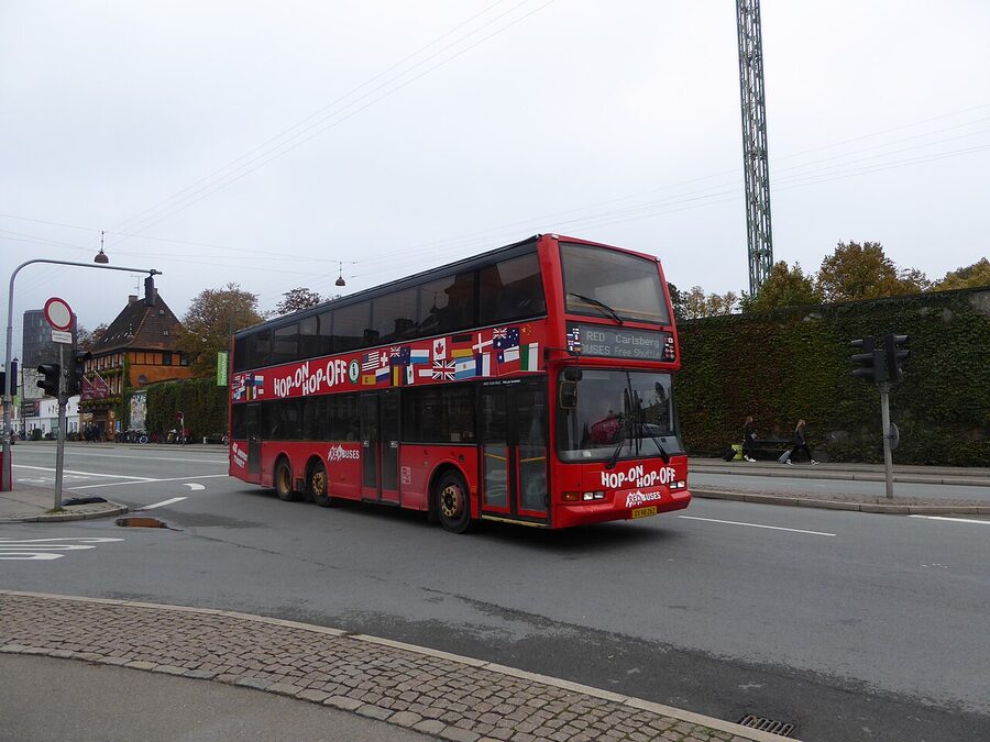Red City Buses on Bernstorffsgade Copenhagen near Tivoli
