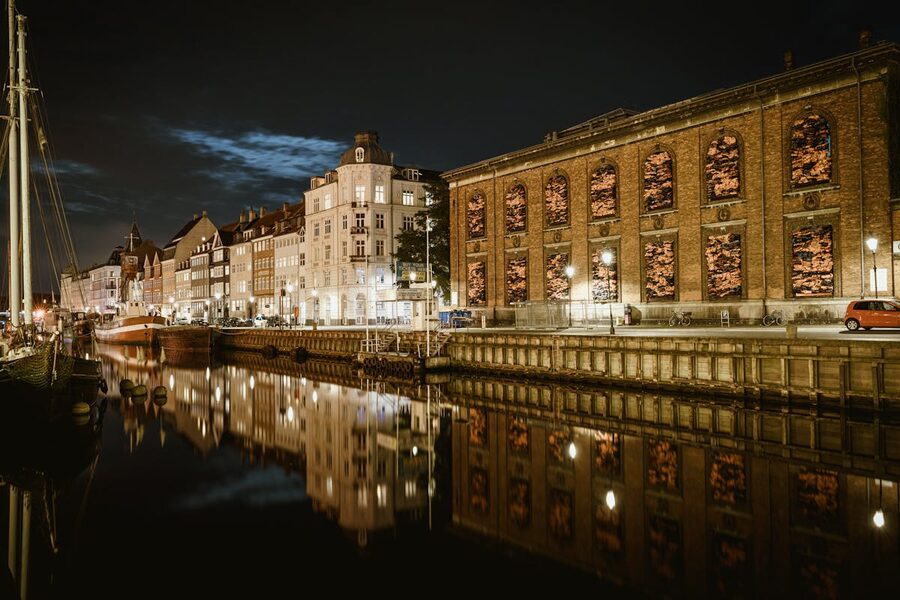 Copenhagen city skyline with historic buildings and towers
