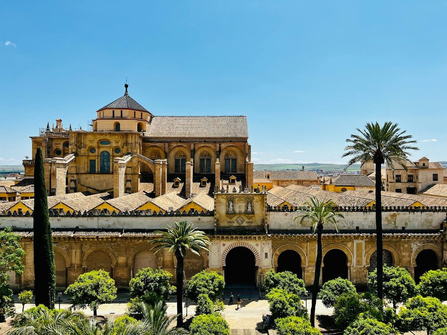 Exterior view of the Mezquita in Cordoba showing the scale of the building
