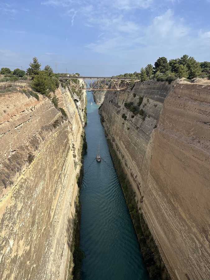 Corinth Canal narrow aerial view Greece