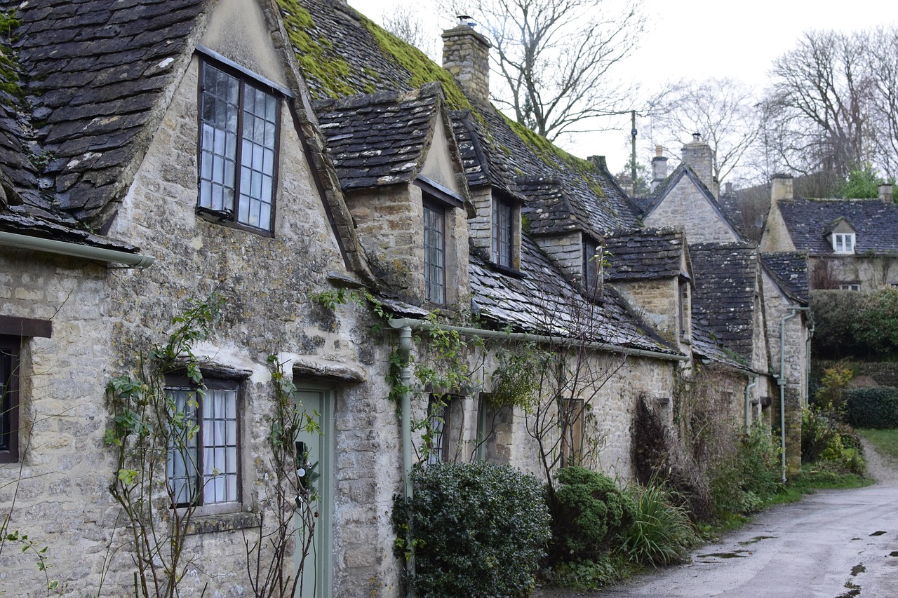 Historic stone cottages at Arlington Row in Bibury, Cotswolds