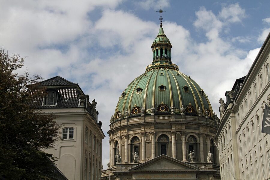 Frederik's Church with equestrian statue in Amalienborg Copenhagen