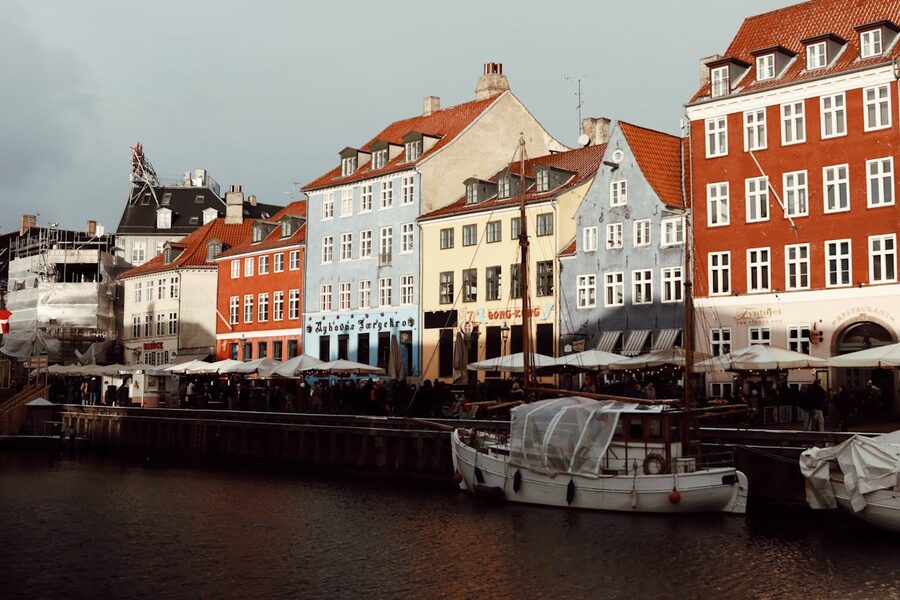 Colorful buildings along Nyhavn Canal in Copenhagen during winter