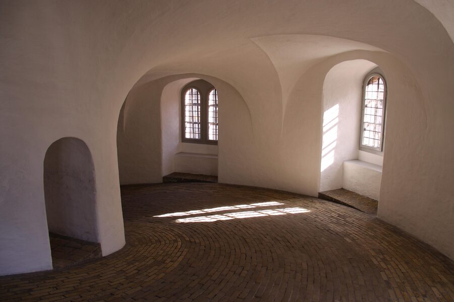 Interior of the Round Tower in Copenhagen showing spiral ramp and windows