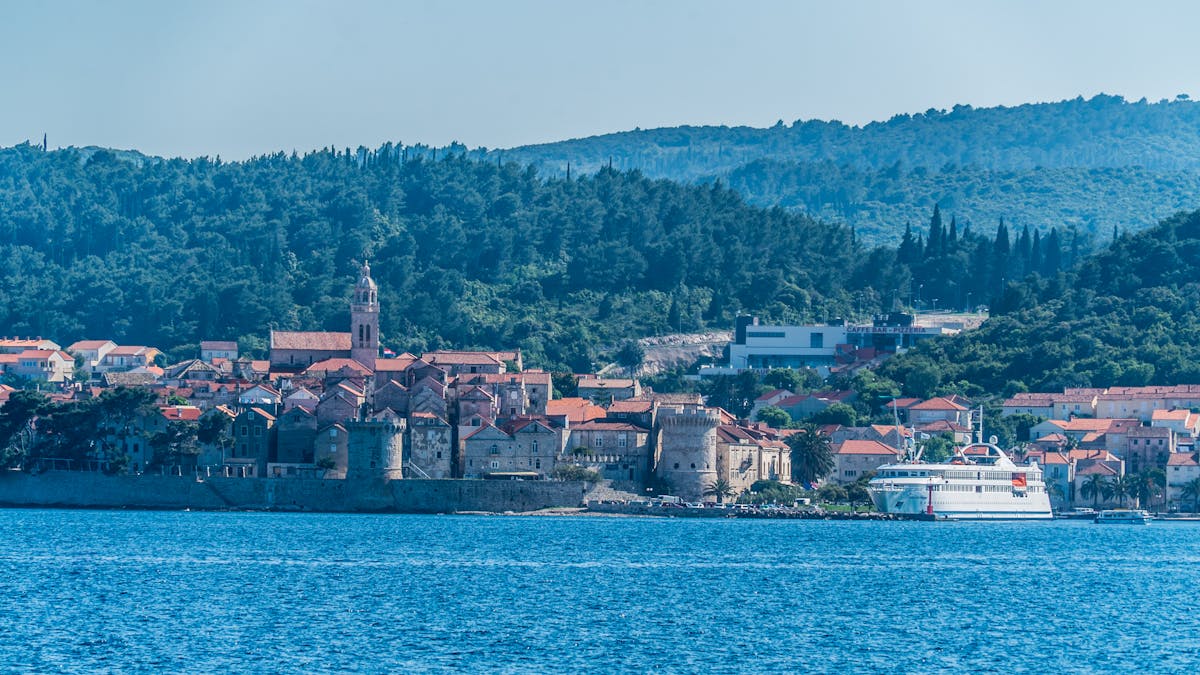 Coastal view of Korcula Island, Croatia, with historic architecture