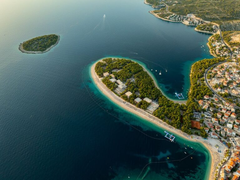 Aerial photograph of the coastline of Primosten, Croatia
