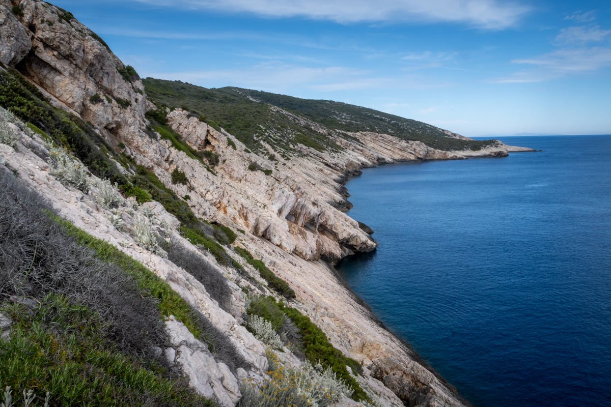 Rocky coastline of Vis Island with azure blue waters