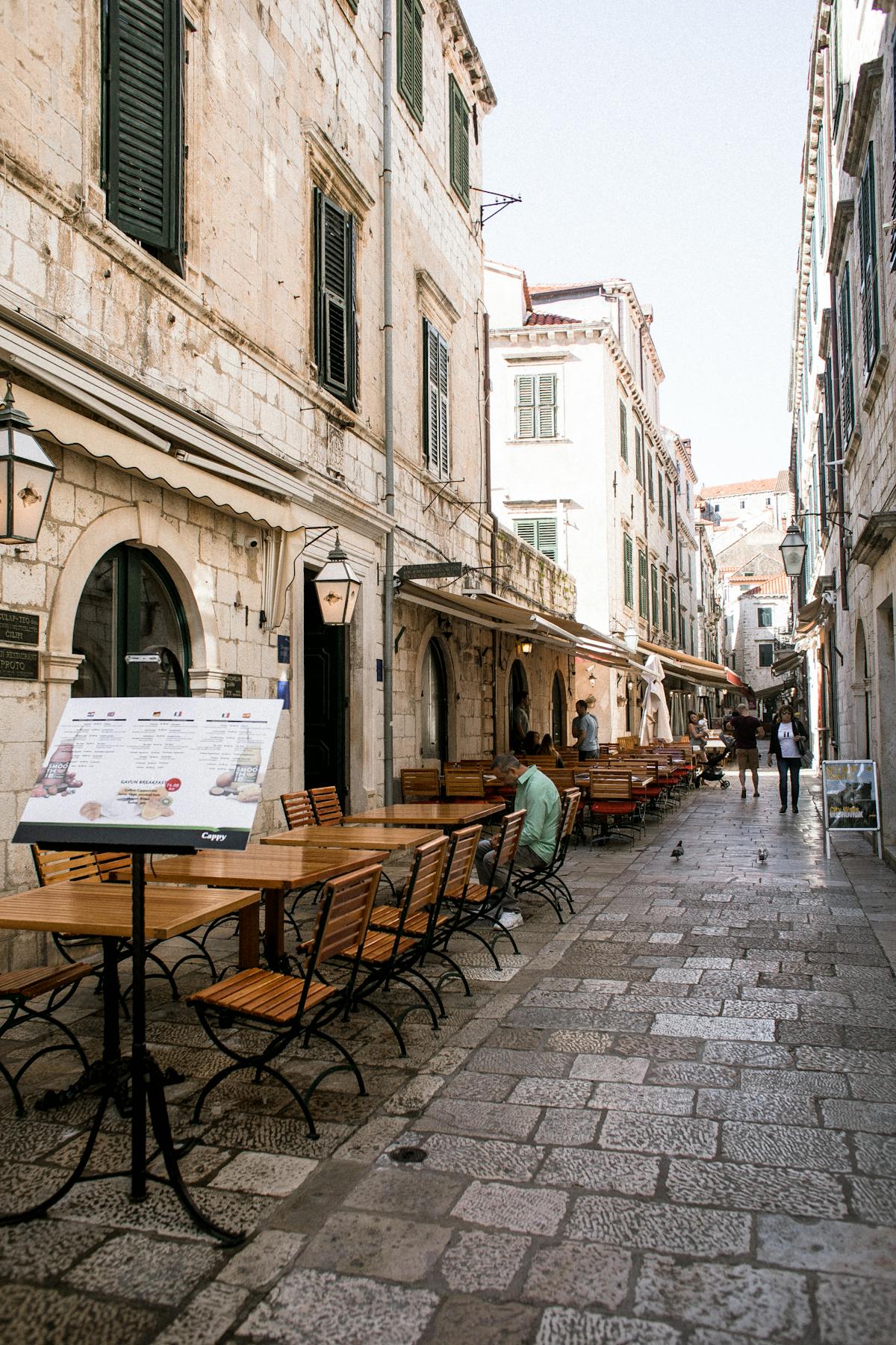 Outdoor cafes and classic architecture in Dubrovnik