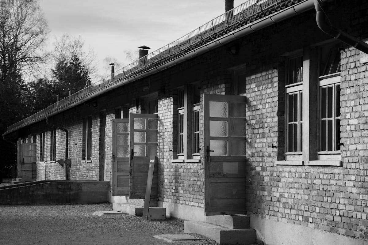 Historic brick building at Dachau concentration camp memorial