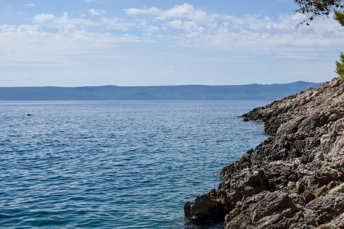 Rocky coastline and blue Adriatic Sea in Dalmatia