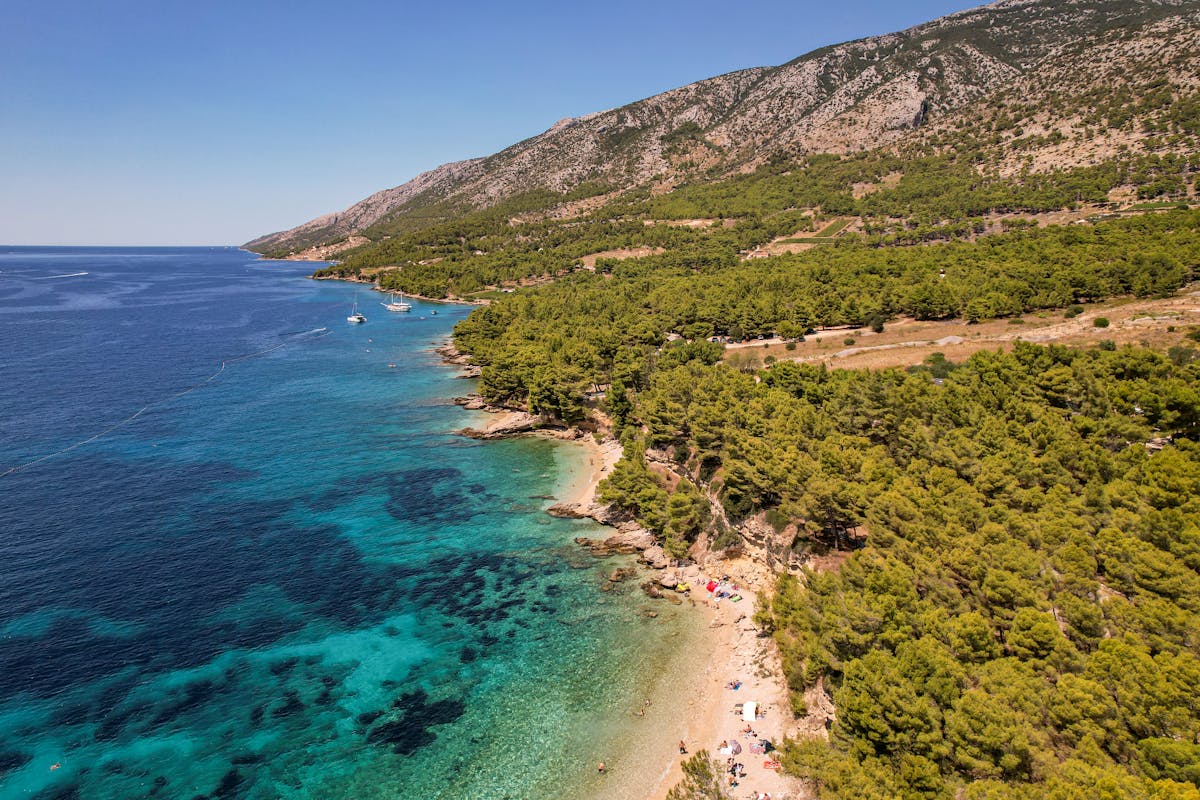 Turquoise seascape with pine forests in Croatia